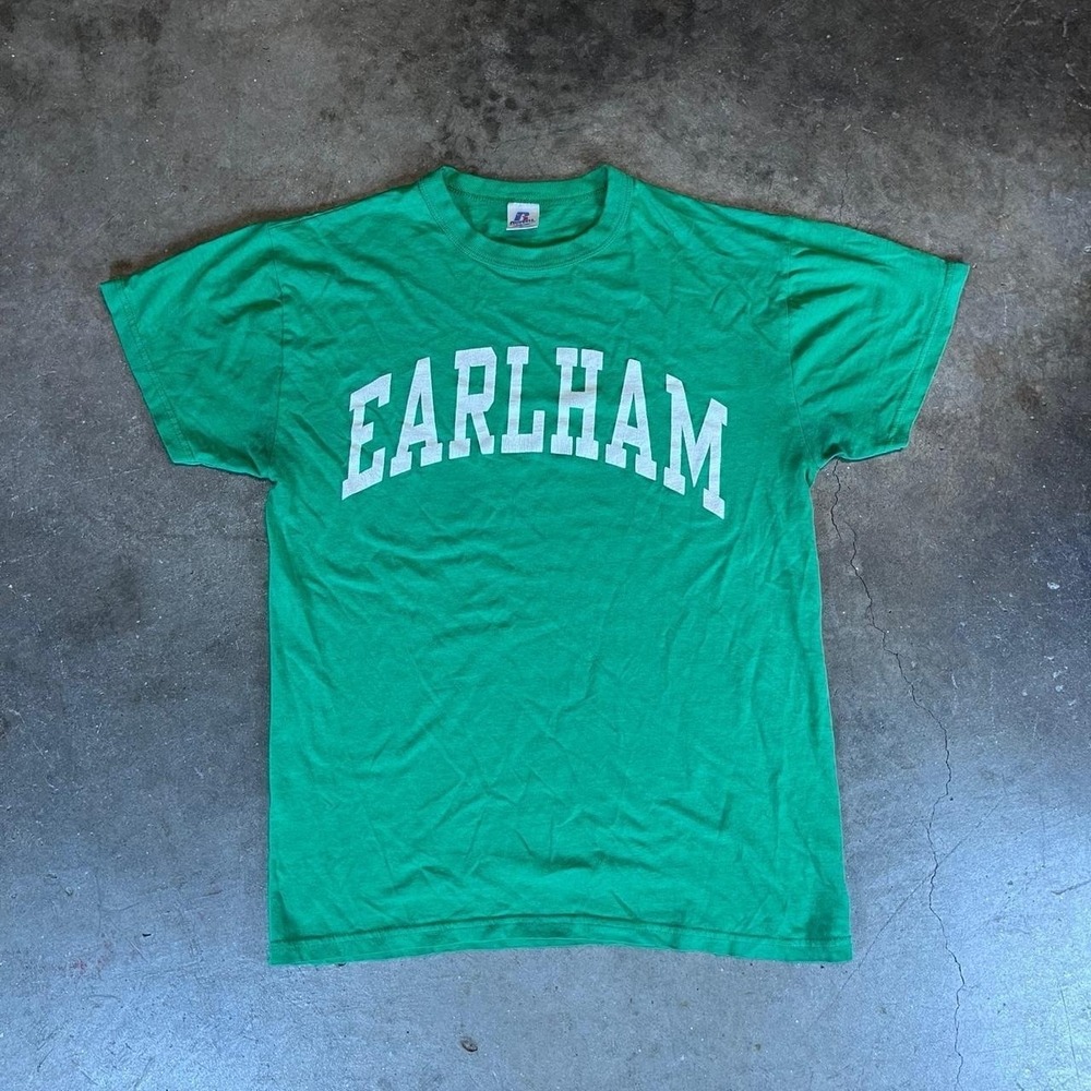 Vintage 90s Russell Athletic green Earlham College tee Men's small